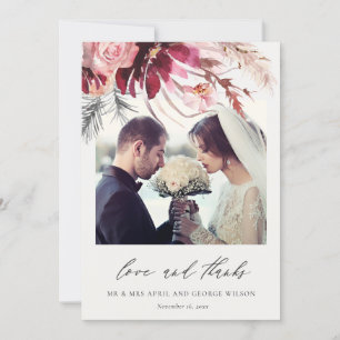 Cartão De Agradecimento Casamento de Foto de Grass Pampas Floral Rosa Burg