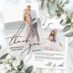 Cartão De Agradecimento Casamento de Foto de Roteiro Simples Moderno