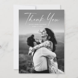 Cartão De Agradecimento Casamento de Foto de Script Moderno