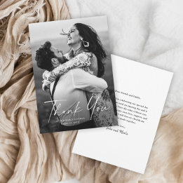 Cartão De Agradecimento Casamento de Foto de Script Moderno