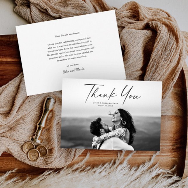 Cartão De Agradecimento Casamento de Foto de Script Moderno (Criador carregado)