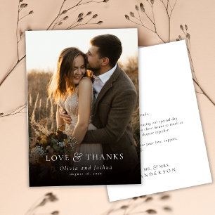 Cartão De Agradecimento Casamento de Foto de Tipografia de Amor e Agradeci
