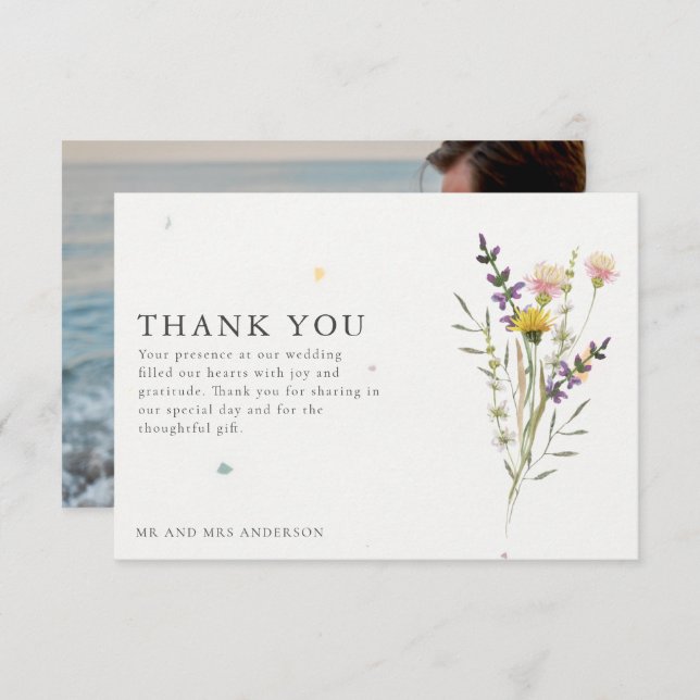 Cartão De Agradecimento Casamento de Foto de Wildflower, Obrigado (Frente/Verso)
