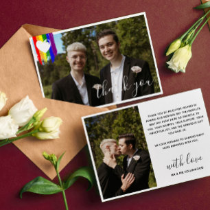 Cartão De Agradecimento Casamento de Foto do Coração Branco com Bandeira