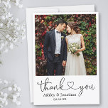Cartão De Agradecimento Casamento de Foto do Coração da Caligrafia Moderna<br><div class="desc">Cartões de agradecimentos de Foto para Casamento Cardíaco,  Noiva e Horto,  Manuscrito e Minimalista Moderno</div>
