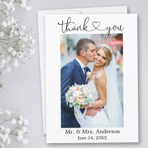 Cartão De Agradecimento Casamento de Foto do Coração de Caligrafia Minim