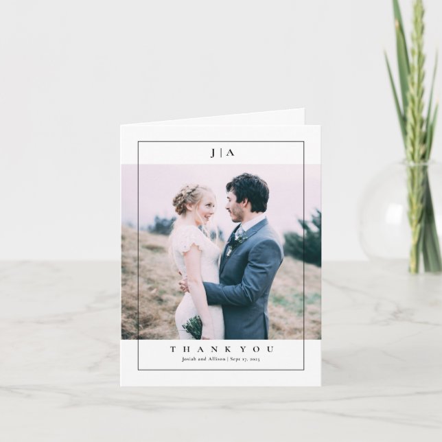 Cartão De Agradecimento Casamento de Foto do Monograma Clássico (Frente)