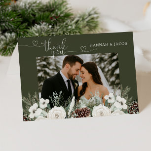 Cartão De Agradecimento Casamento de Foto do Pinheiro de inverno Elegante