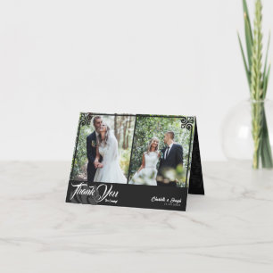 Cartão De Agradecimento Casamento de Foto do Swan 2 Negro Deco Moderno Dob