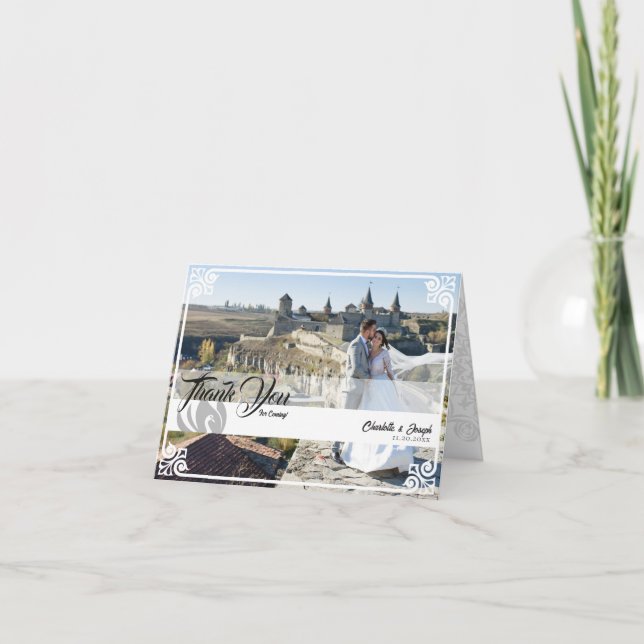 Cartão De Agradecimento Casamento de Foto do Swan Branco Moderno Deco Dobr (Frente)