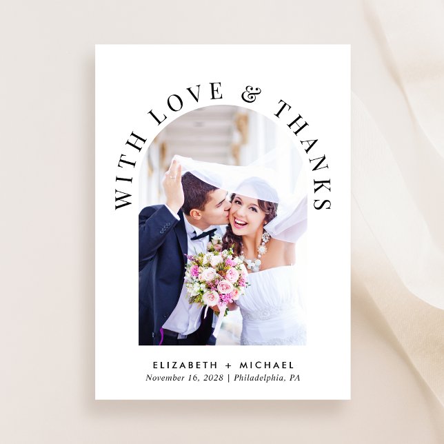 Cartão De Agradecimento Casamento de Foto em Arch Elegante (Criador carregado)