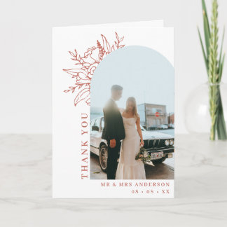Cartão De Agradecimento Casamento de Foto em Arco Floral de Terracotta Sim