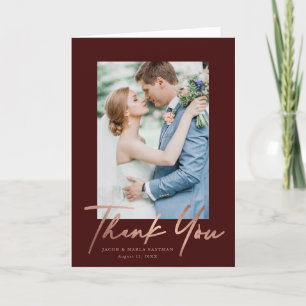 Cartão De Agradecimento Casamento de Foto em Script Dourado Rosa