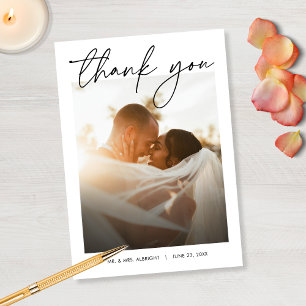 Cartão De Agradecimento Casamento de Foto Escrita à Mão Moderna e Simples 
