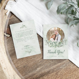 Cartão De Agradecimento Casamento de Foto Eucalyptus Wreath Greenery Obrig