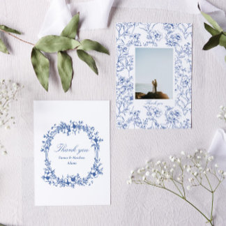 Cartão De Agradecimento Casamento de Foto Floral Blue Chinoiserie