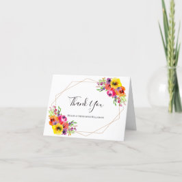 Cartão De Agradecimento Casamento de Foto Floral de Aquarela Geométrica El