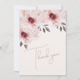 Cartão De Agradecimento Casamento de Foto Floral de Cor de Água Rosa-Rosa-