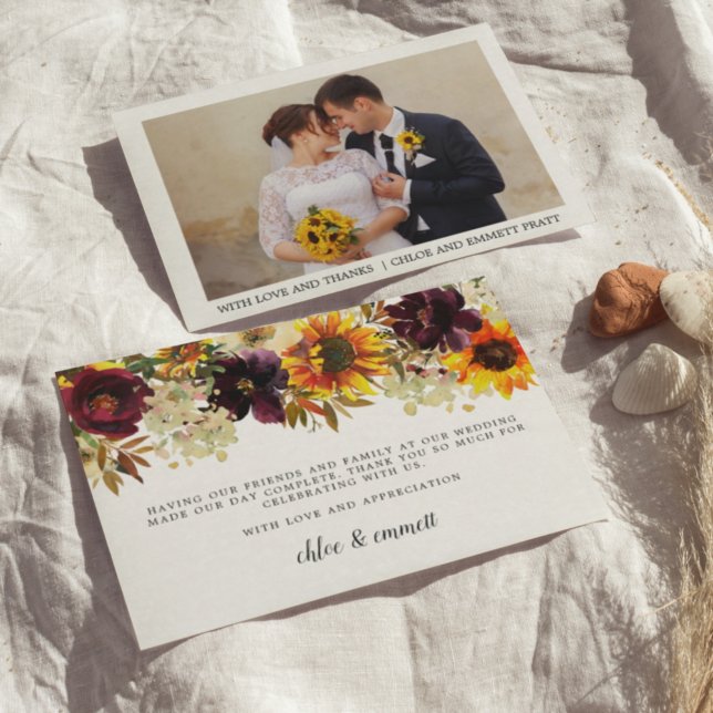 Cartão De Agradecimento Casamento De Foto Floral De Girassol (Criador carregado)