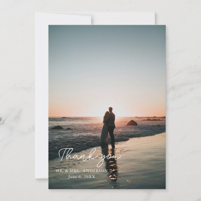 Cartão De Agradecimento Casamento de Foto Floral Púrpura Elegante (Frente)