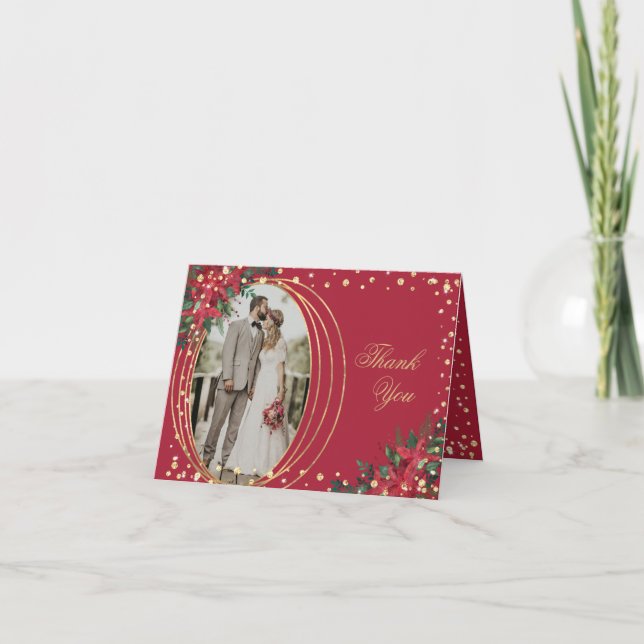 Cartão De Agradecimento Casamento de Foto Holly Natal Feriado (Frente)