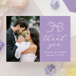 Cartão De Agradecimento Casamento de Foto Lavanda com Laço Elegante