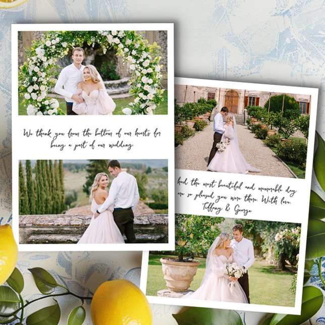 Cartão De Agradecimento Casamento de Foto Manuscrito 4 (Handwritten 4 photo wedding thank you card by Darling & May)