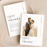Cartão De Agradecimento Casamento de Foto Minimalista de Orçamento<br><div class="desc">Este simples obrigado de fotos de guião que o seu cartão de casamento é perfeito para expressar sua gratidão. Apresentando uma design minimalista com uma mensagem sincera, ela captura a essência do seu dia de casamento. Ideal para casamentos de destino e recepções baratos, mas elegantes, este cartão oferece uma bela...</div>