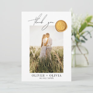 Cartão De Agradecimento Casamento de foto minimalista do selo de cera de o