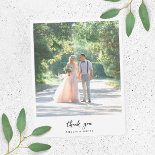 Cartão De Agradecimento Casamento de Foto Minimalista Elegante