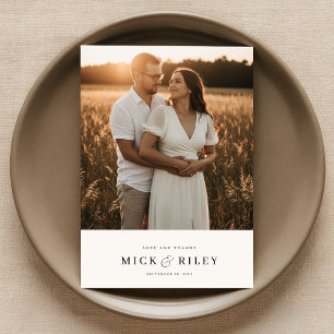 Cartão De Agradecimento Casamento de Foto Minimalista Elegante