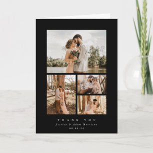Cartão De Agradecimento Casamento de Foto Mínimo 4 Elegante Preto