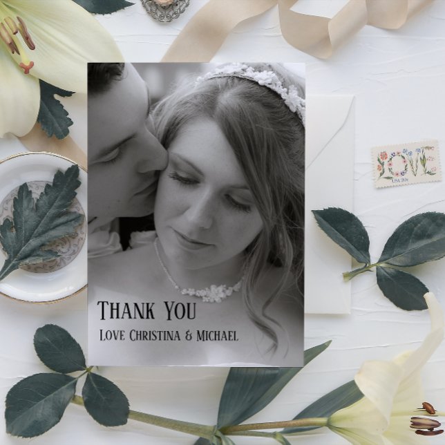 Cartão De Agradecimento Casamento de Foto Mínimo Moderno com Cheio Liderad (Criador carregado)