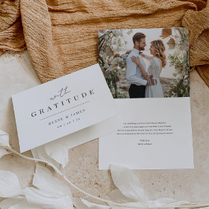 Cartão De Agradecimento Casamento de Foto Mínimo Moderno "Com Gratidão"