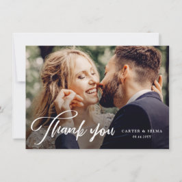 Cartão De Agradecimento Casamento de Foto Moderna com Roteiro Mínimo