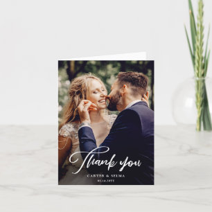 Cartão De Agradecimento Casamento de Foto Moderna com Roteiro Mínimo