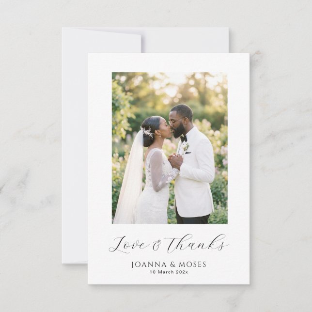 Cartão De Agradecimento Casamento de Foto Moderna com Roteiro Simples (Frente)