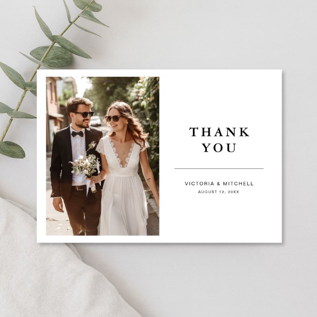 Cartão De Agradecimento Casamento de Foto Moderna Simples  (Criador carregado)