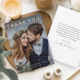 Cartão De Agradecimento Casamento de Foto Moderna Tipográfica Simples