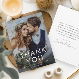 Cartão De Agradecimento Casamento de Foto Moderna Tipográfica Simples