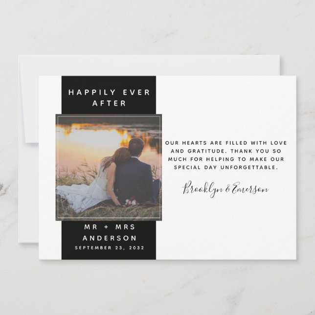 Cartão De Agradecimento Casamento de Foto Moderno (Frente)