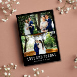 Cartão De Agradecimento Casamento de Foto Moderno 4 Obrigado<br><div class="desc">Colagem de fotos moderna "obrigado e amor" cartões de agradecimentos de casamento em preto com design de texto branco - personalizada com quatro de nossas fotos favoritas do dia do casamento e sua mensagem de obrigado.</div>