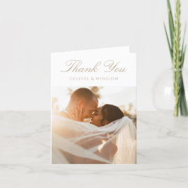 Cartão De Agradecimento Casamento de Foto Moderno Clássico com Monograma e