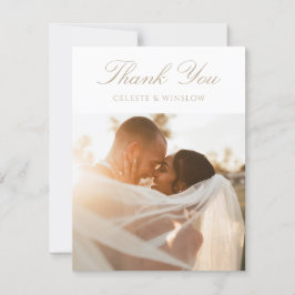 Cartão De Agradecimento Casamento de Foto Moderno Clássico com Monograma e