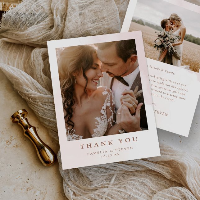 Cartão De Agradecimento Casamento de Foto Moderno Simples (Criador carregado)