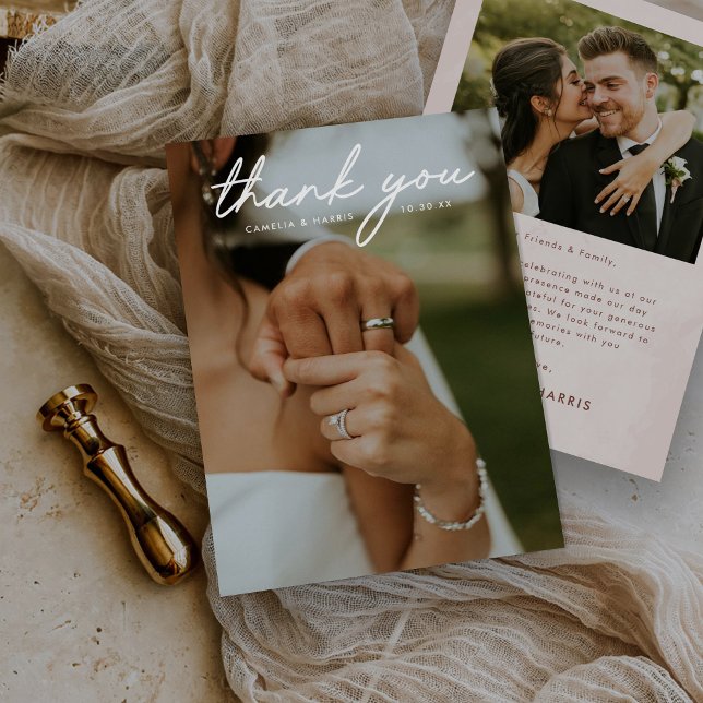 Cartão De Agradecimento Casamento de Foto Moderno Simples (Criador carregado)