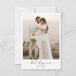 Cartão De Agradecimento Casamento de Foto Monograma com Laço Verde Sage El