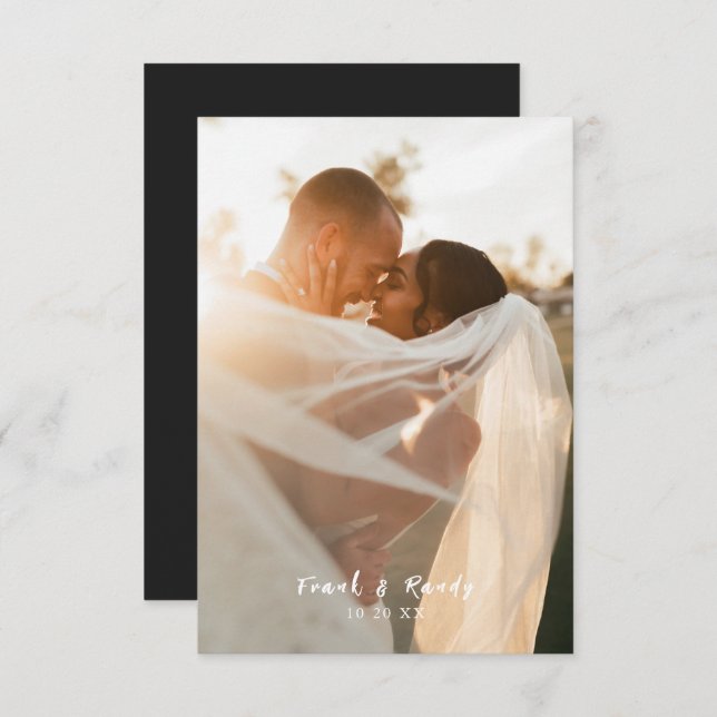 Cartão De Agradecimento Casamento de Foto Negra de Matte Simples Moderno (Frente/Verso)