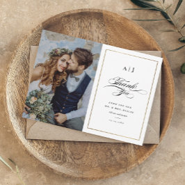Cartão De Agradecimento Casamento de Foto Ouro Monograma Elegante
