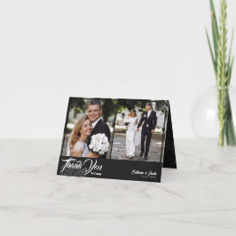 Cartão De Agradecimento Casamento de Foto Pavão 2 Preto Moderno Deco Dobra